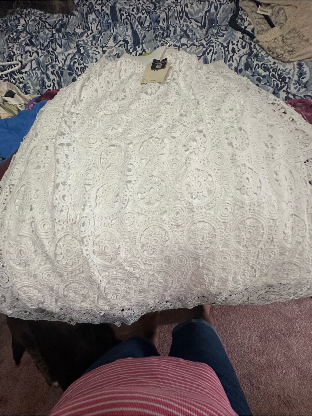 Women's White Crochet Circle Skater Skirt